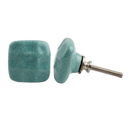Sea Green Square Crackle Ceramic Drawer Knob